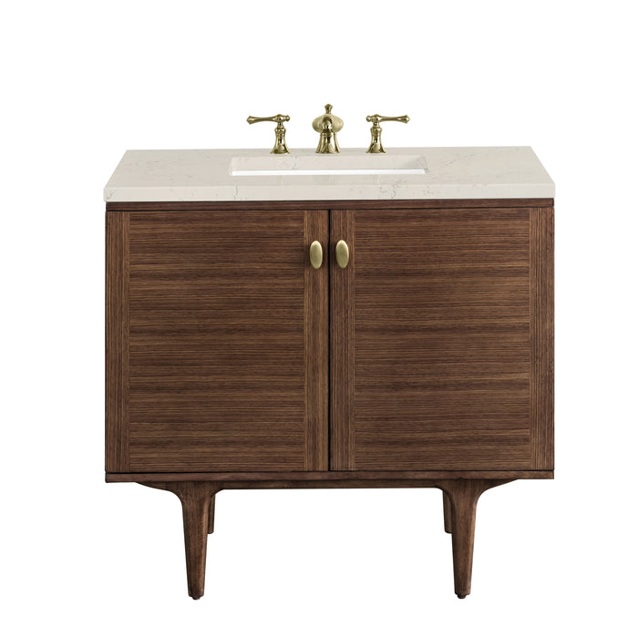 Amberly 36" Single Vanity, Mid-Century Walnut, w/ 3 CM Siberian Silestone Top