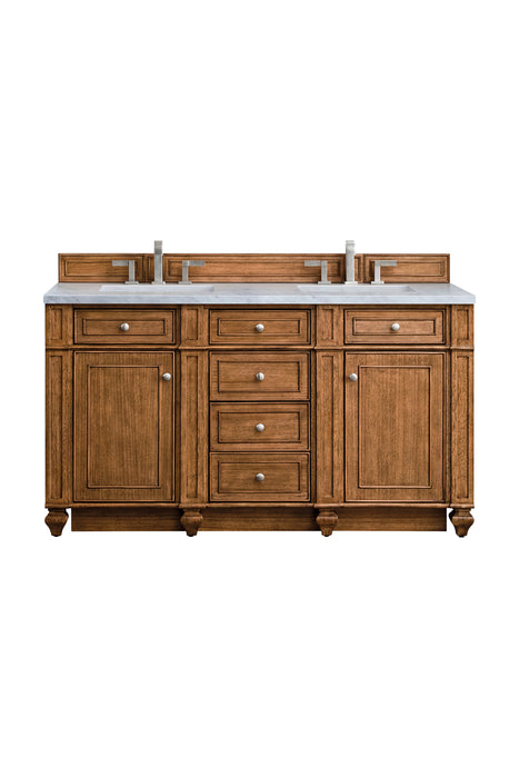 Bristol 60" Double Vanity, Saddle Brown w/ 3 CM Victorian Silver Silestone Top
