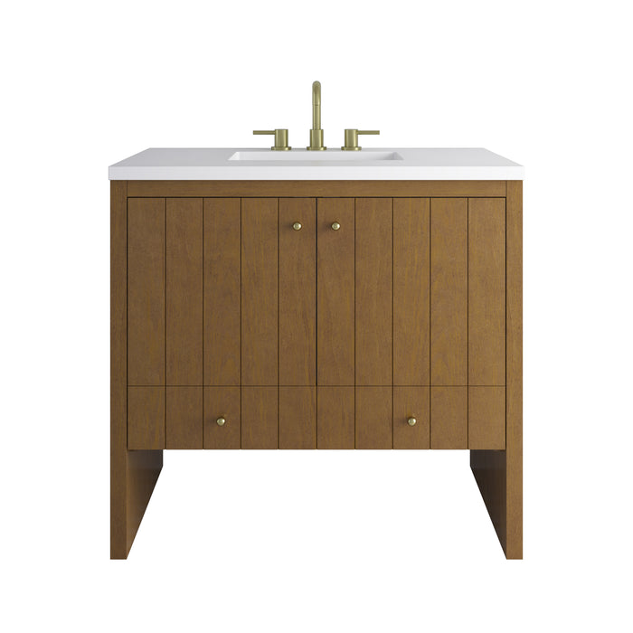 Hudson 36" Single Vanity, Honey Oak w/ 3 CM White Zeus Silestone Top