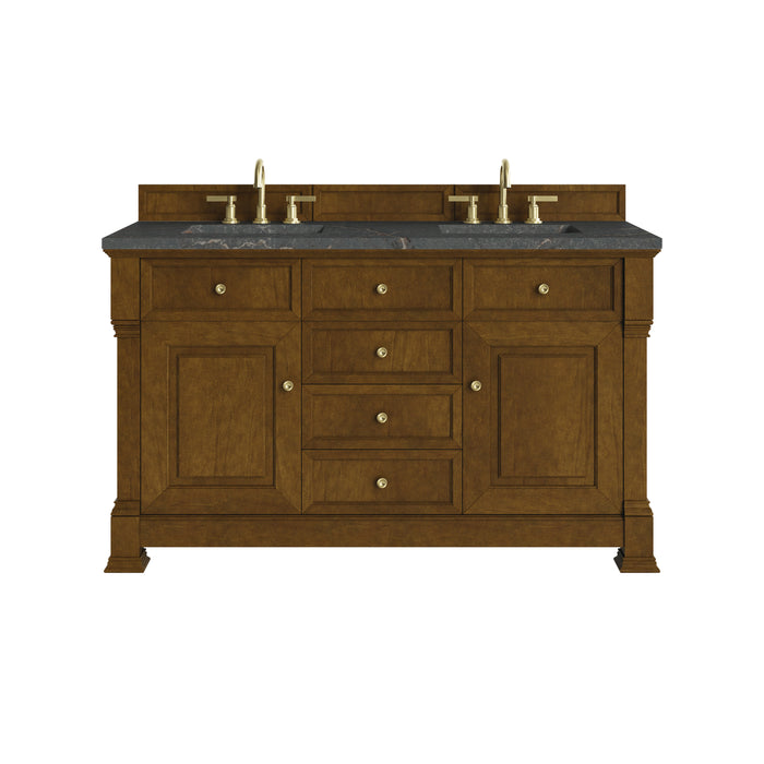 Brookfield 60" Double Vanity, Honey Oak w/ Single Hole 3 CM White Zeus Silestone Top & Backsplash