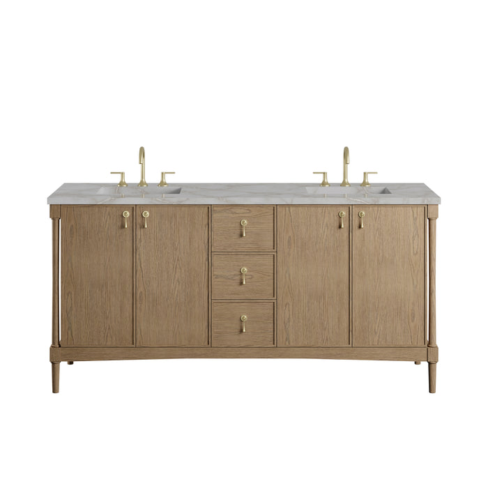Kinnsden 72" Double Vanity, Weathered Oak w/ 3 CM Ethereal Noctis Silestone Top