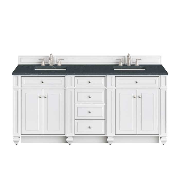 Bristol 72" Double Vanity, Bright White w/ 3 CM Charcoal Soapstone Silestone Top
