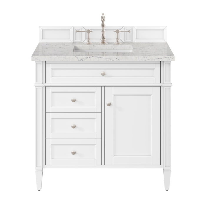 Brittany 36" Single Vanity, Bright White w/ 3 CM Eternal Jasmine Pearl Silestone Top