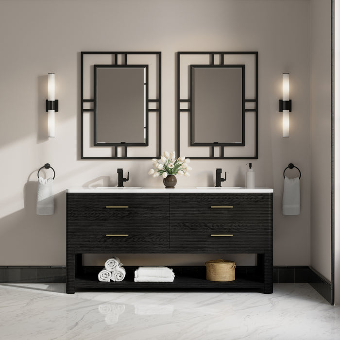 Lucian 72" Double Vanity, Pebble Oak w/ 3 CM White Zeus Silestone Widespread Top