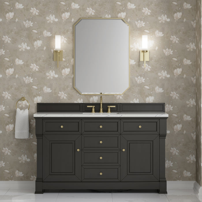 Brookfield 60" Single Vanity, Pecan, w/ 3 CM White Zeus Silestone  Top