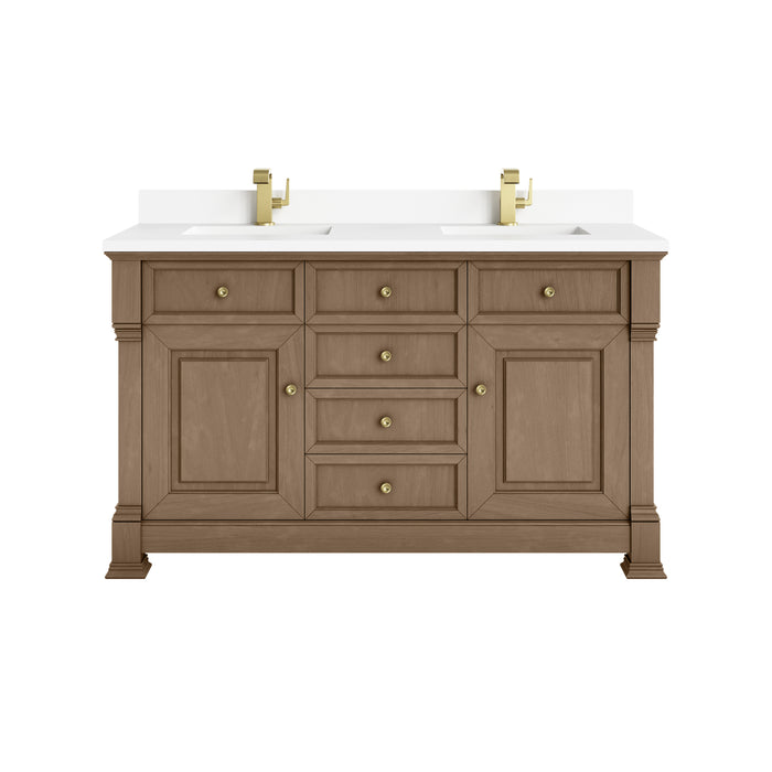 Brookfield 60" Double Vanity, Honey Oak, w/ 3 CM Phantome Eclos Top