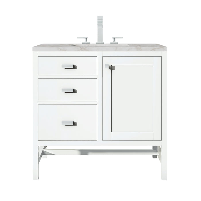 Addison 36" Single Vanity, Glossy White w/ 3 CM Victorian Silver Silestone Top