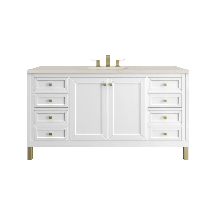 Chicago 60" Single Vanity, Glossy White, w/ 3 CM Siberian Silestone Top