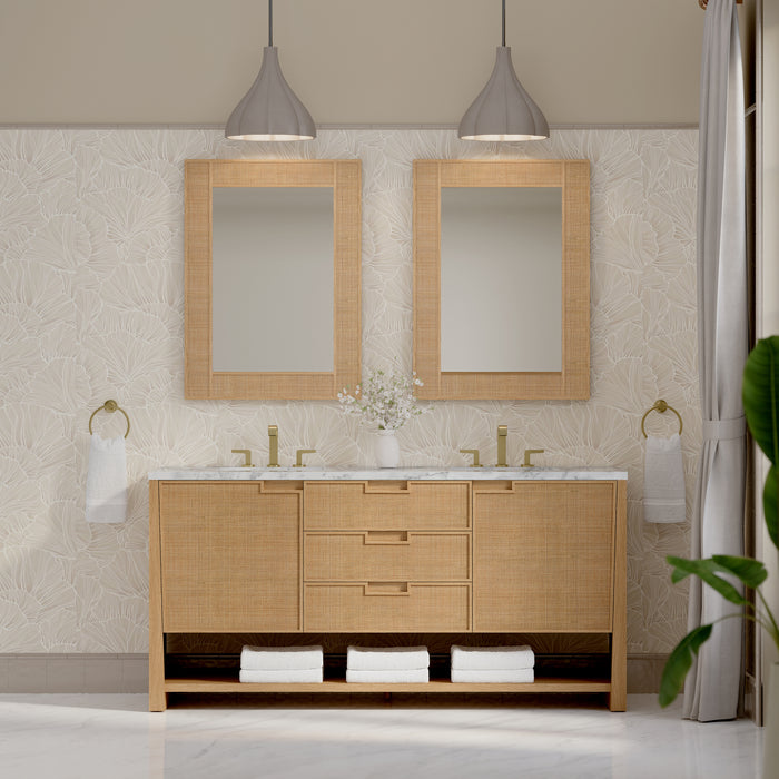 Solene 72" Double Vanity, Seaside Oak, w/ 3 CM Tajnar Eclos Top w/FreePower Wireless Charger
