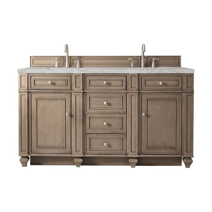 Bristol 60" Double Vanity, Whitewashed Walnut w/ 3 CM White Zeus Silestone Top