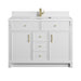 Bellshire 48" Single Vanity, Bright White w/ Single Hole 3 CM White Zeus Silestone Top and Matching Backsplash
