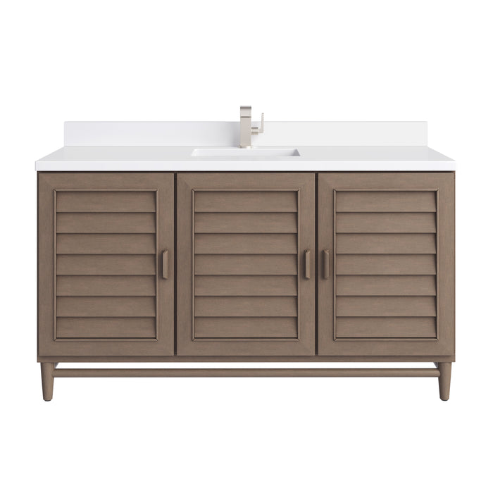 Portland 60" Single Vanity Whitewashed Walnut w/ Single Hole 3 CM White Zeus Silestone Top & Backsplash
