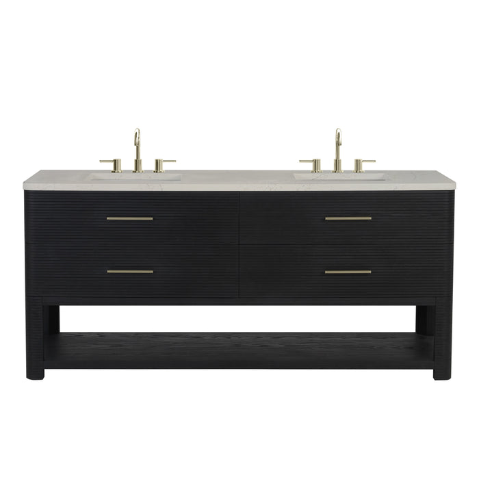 Lucian 72" Double Vanity, Carbon Oak, w/ 3 CM Siberian Silestone Top w/FreePower Wireless Charger