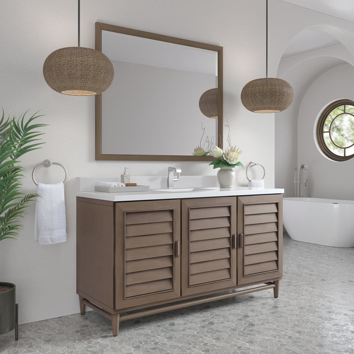 Portland 60" Single Vanity, Whitewashed Walnut, w/ 3 CM Tajnar Eclos Top w/FreePower Wireless Charger