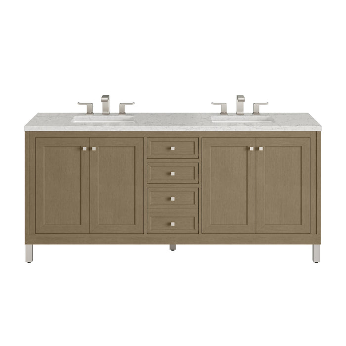 Chicago 72" Double Vanity, Smokey Celadon, w/ 3 CM Victorian Silver Silestone® Top