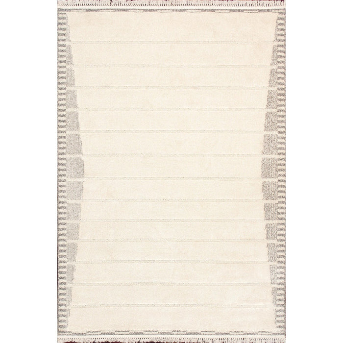 Pasargad Home Sutton Luxury Power Loom Striped Area Rug- 5' 1" X 8' 0", Ivory/Grey pmf-548iv 5x8