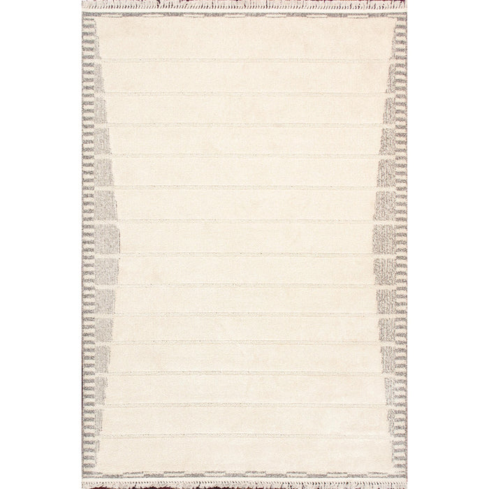 Pasargad Home Sutton Luxury Power Loom Striped Area Rug- 4' 0" X 6' 0", Ivory/Grey pmf-548iv 4x6