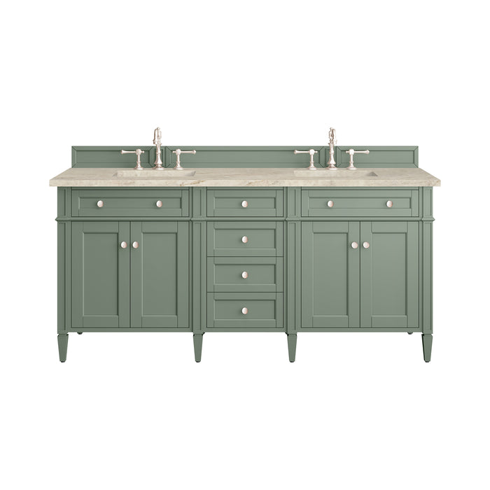 Brittany 72" Double Vanity, Smokey Celadon w/ Single Hole 3 CM White Zeus Top & Backsplash