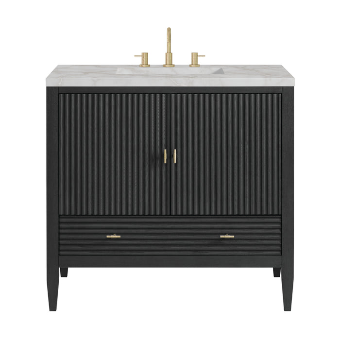 Myrrin 36" Vanity, Carbon Oak w/ 3 CM Victorian Silver Silestone Top