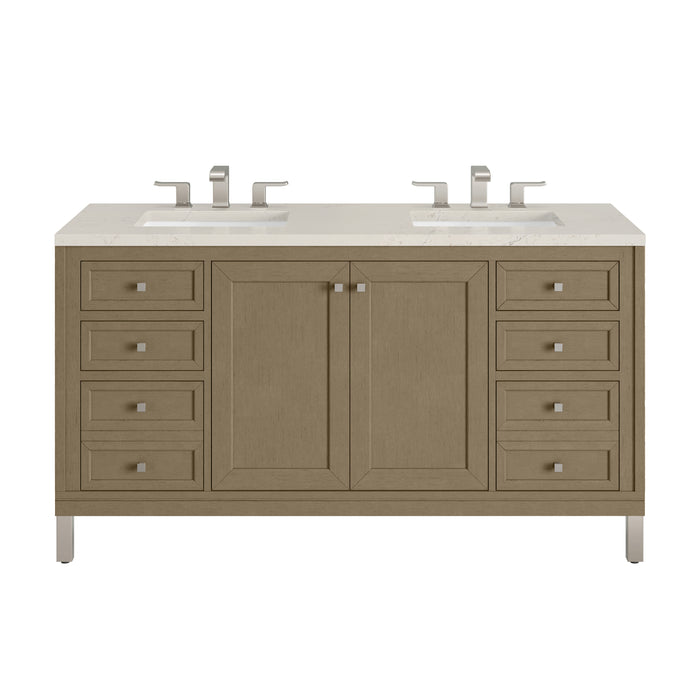 Chicago 60" Double Vanity, Smokey Celadon, w/ 3 CM Eternal Jasmine Pearl Silestone® Top w/FreePower Wireless Charger