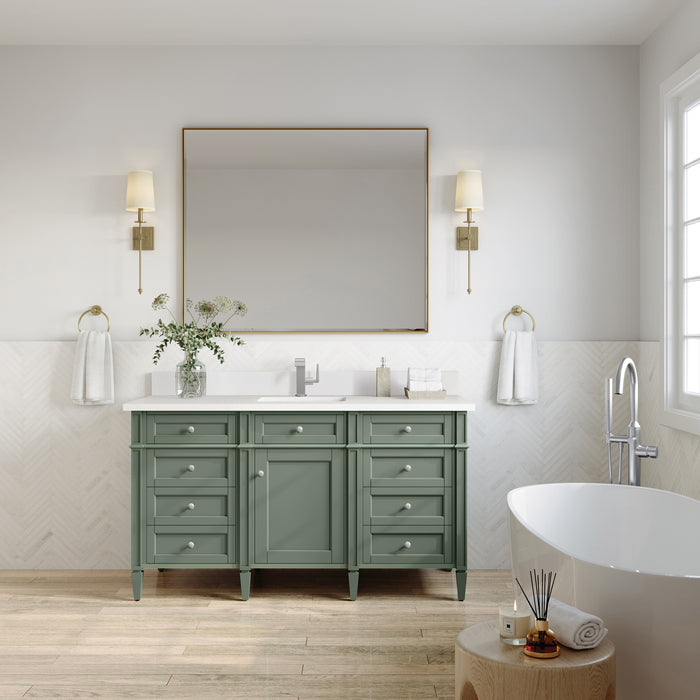 James Martin Brittany 60" Single Bathroom Vanity in Smokey Celadon, shown in a bathroom setting