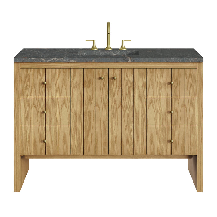 Hudson 48" Single Vanity, Light Natural Oak w/ Single Hole 3 CM White Zeus Top & Backsplash