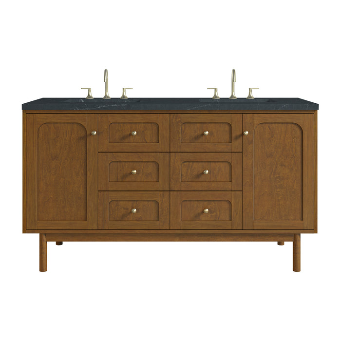 Laurent 60" Double Vanity, Honey Oak w/ 3 CM Charcoal Soapstone Silestone Top