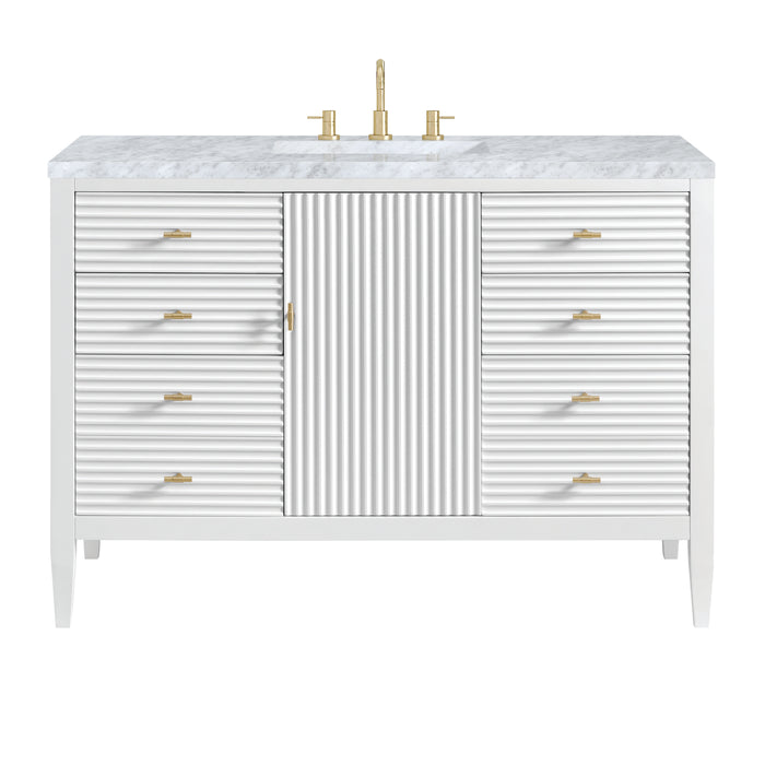 Myrrin 48" Single Vanity, Bright White w/ 3 CM Carrara White Marble Top