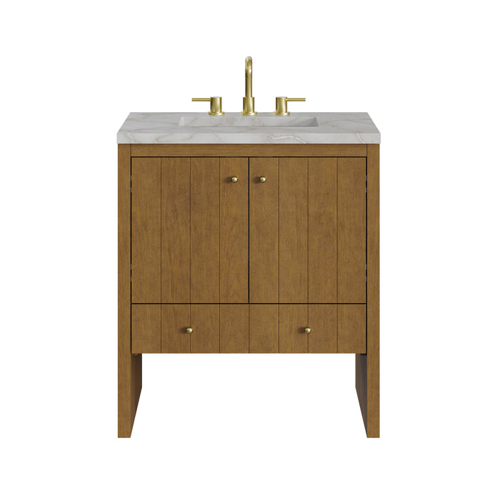 Hudson 30" Single Vanity, Honey Oak w/ 3 CM Victorian Silver Silestone Top