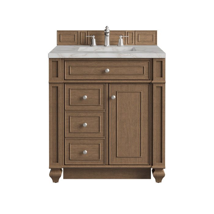 Bristol 30" Single Vanity, Saddle Brown w/ 3 CM Victorian Silver Silestone Top