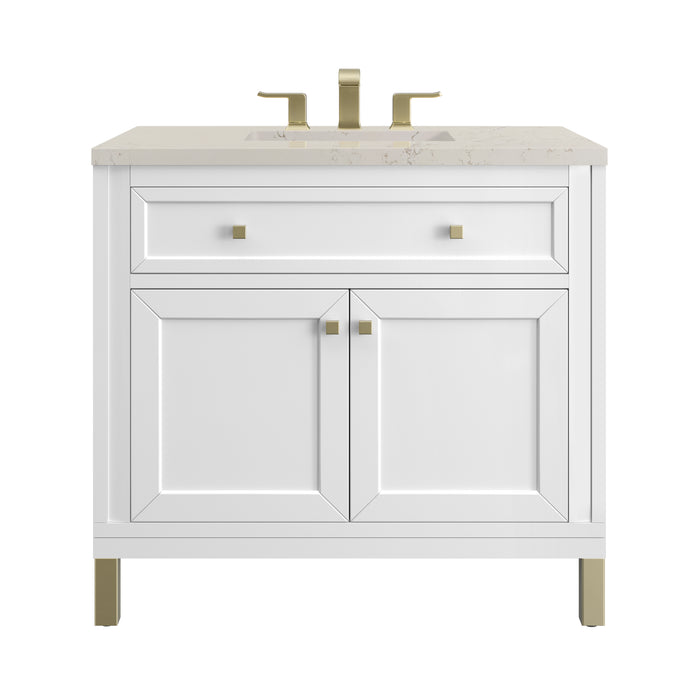 Chicago 36" Single Vanity, Glossy White, w/ 3 CM Siberian Silestone Top