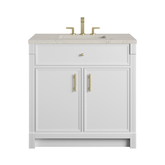 Bellshire 36" Single Vanity, Bright White w/ 3 CM Siberian Silestone Top