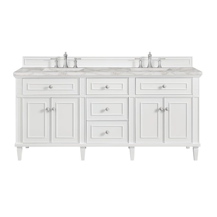 Lorelai 72" Double Vanity, Bright White w/ 3 CM Ethereal Noctis Silestone Top