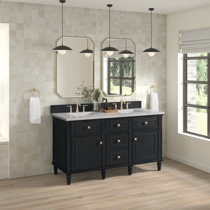 Lorelai 60" Double Vanity, Mid-Century Walnut, w/ 3 CM Tajnar Eclos Top w/FreePower Wireless Charger