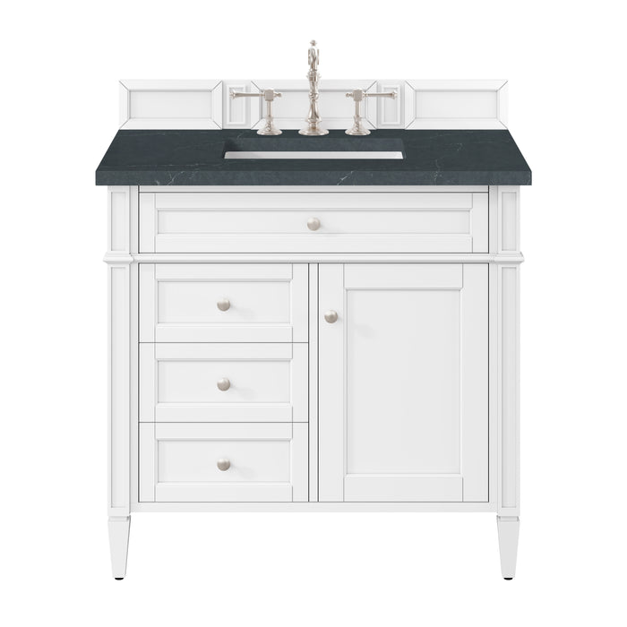 Brittany 36" Single Vanity, Bright White w/ 3 CM Charcoal Soapstone Silestone Top