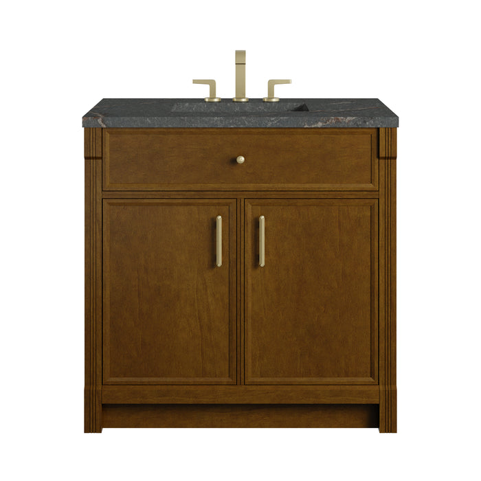Bellshire 36" Single Vanity, Honey Oak w/ 3 CM Parisien Bleu Silestone Top