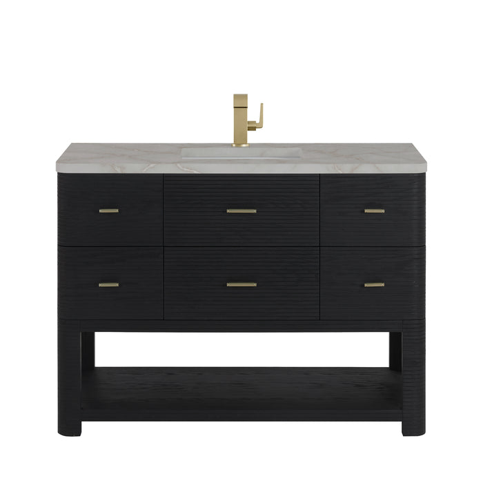 Lucian 48" Single Vanity, Carbon Oak w/ 3 CM Victorian Silver Silestone Top