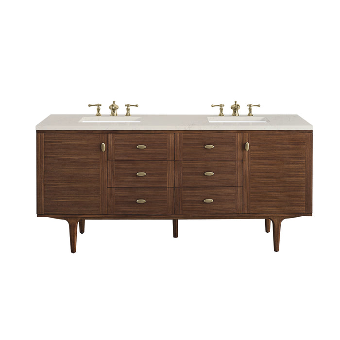 Amberly 72" Double Vanity, Mid-Century Walnut, w/ 3 CM Siberian Silestone Top