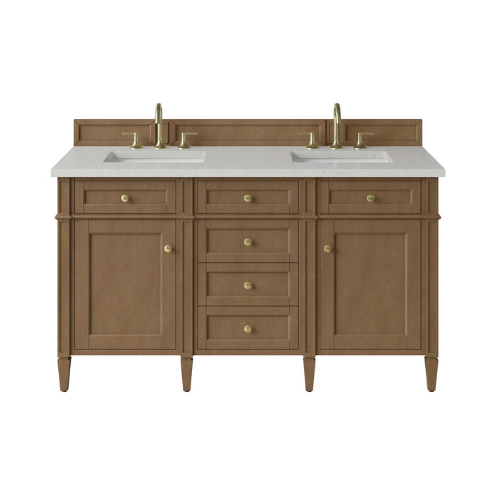 Brittany 60" Double Vanity, Bright White Vanity w/ 3 CM Victorian Silver Silestone Top