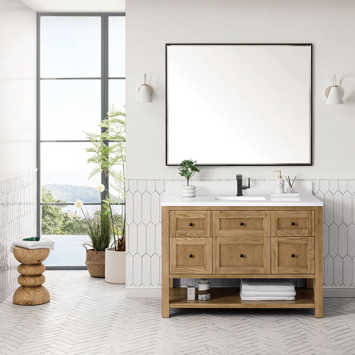 James Martin Breckenridge 48" Single Bathroom Vanity in Light Natural Oak, shown in a bathroom setting