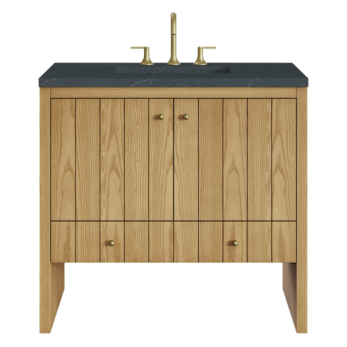 Hudson 36" Single Vanity, Light Natural Oak w/ 3 CM Charcoal Soapstone Top