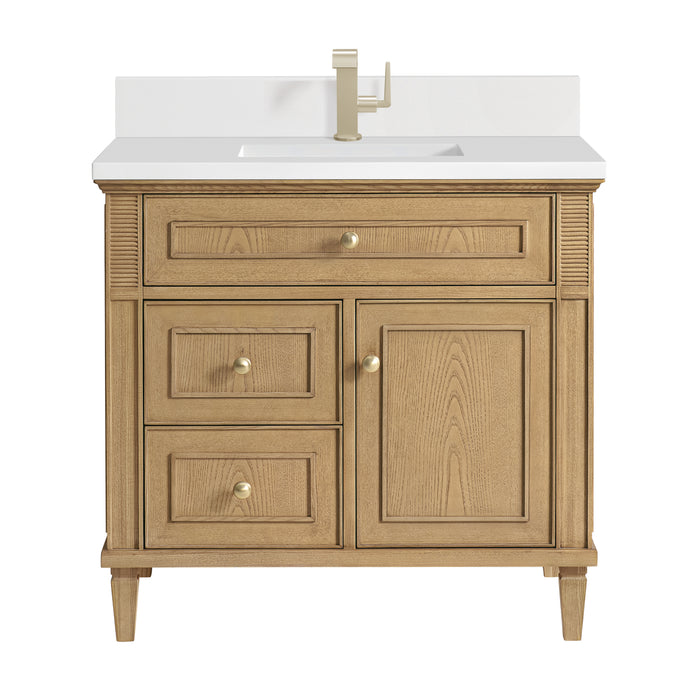 Lorelai 36" Single Vanity, Light Natural Oak w/ Single Hole 3 CM White Zeus Silestone Top & Backsplash
