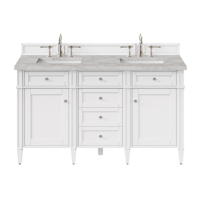 Brittany 60" Double Vanity, Bright White Vanity w/ 3 CM Charcoal Soapstone Silestone Top