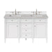 Brittany 60" Double Vanity, Bright White Vanity w/ 3 CM Charcoal Soapstone Silestone Top
