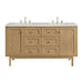 Laurent 60" Double Vanity, Honey Oak w/ 3 CM Victorian Silver Silestone Top w/FreePower Wireless Charger
