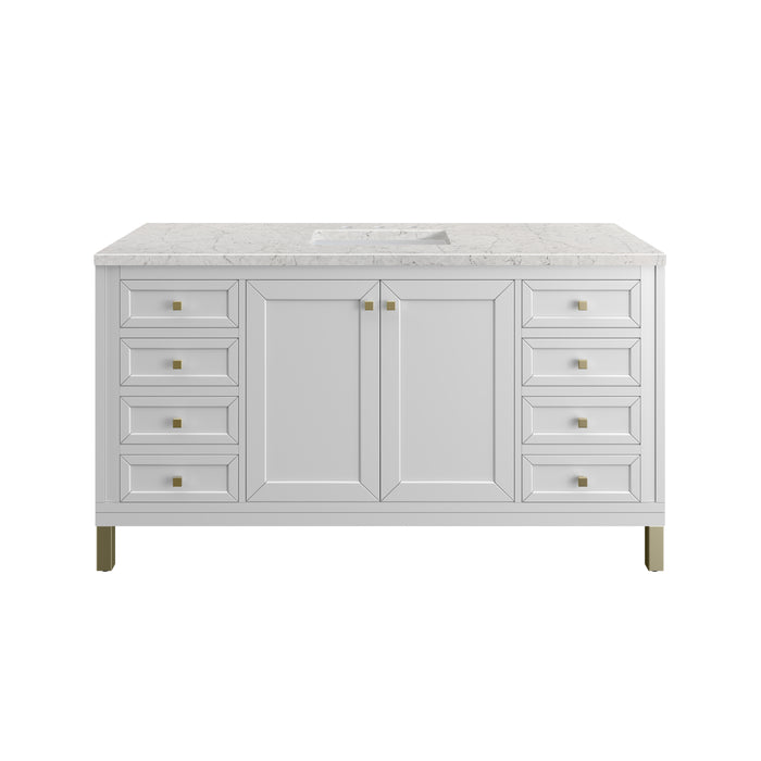 Chicago 60" Single Vanity, Glossy White, w/ 3 CM Eternal Jasmine Pearl Silestone® Top