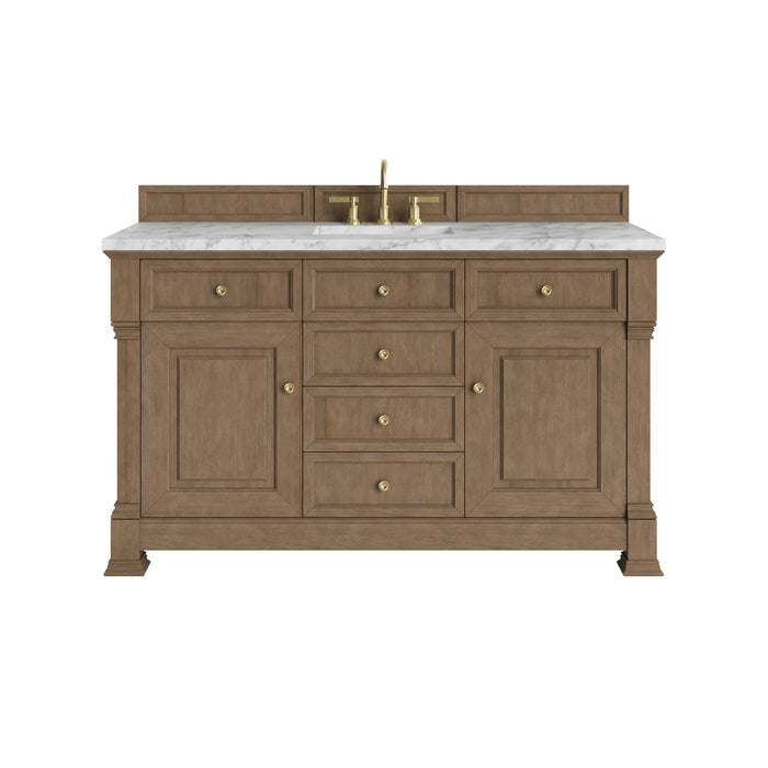 Brookfield 60" Single Vanity, Honey Oak, w/ 3 CM Siberian Silestone Top