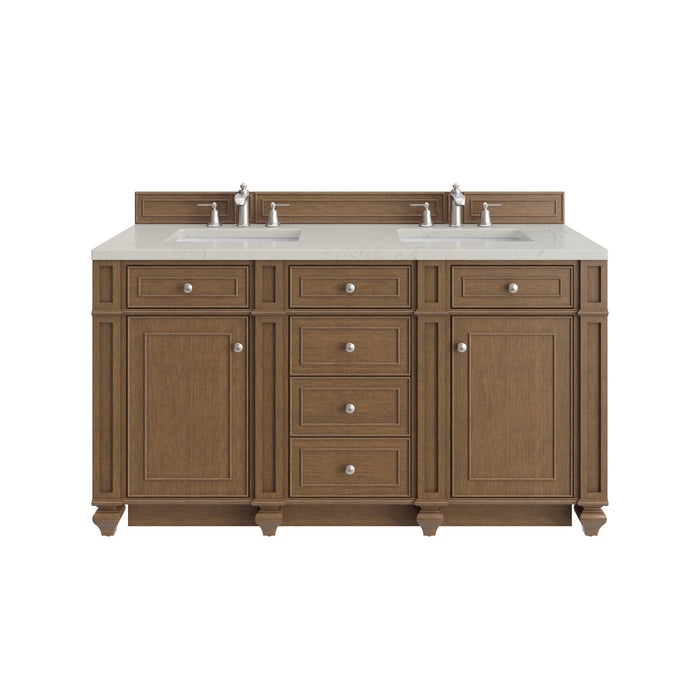 Bristol 60" Double Vanity, Saddle Brown w/ 3 CM Parisien Bleu Silestone Top