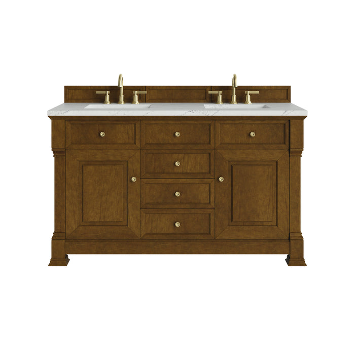 Brookfield 60" Double Vanity, Black Onyx w/ 3 CM Victorian Silver Silestone Top w/FreePower Wireless Charger