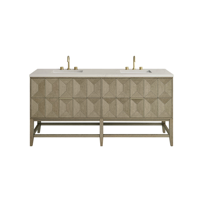 Emmeline 72" Double Vanity, Pebble Oak, w/ 3 CM Siberian Silestone Top